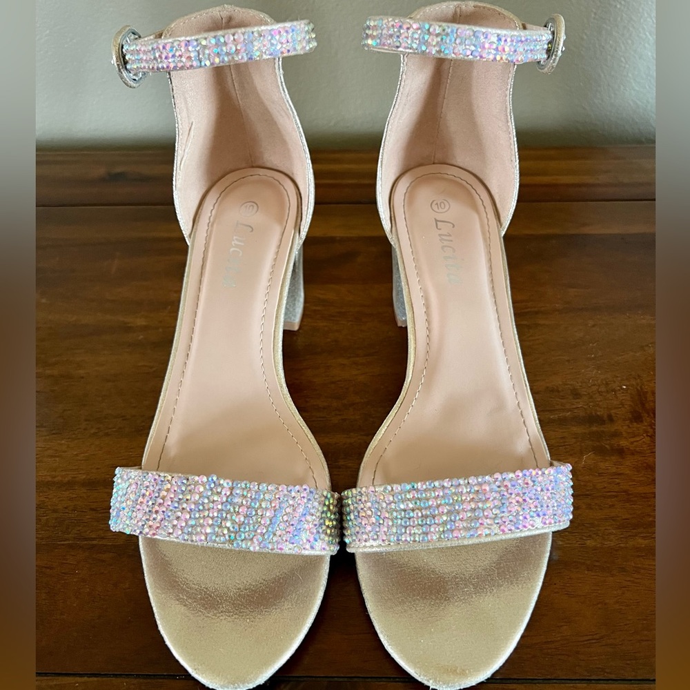 Bedazzled Champagne Gold Heels